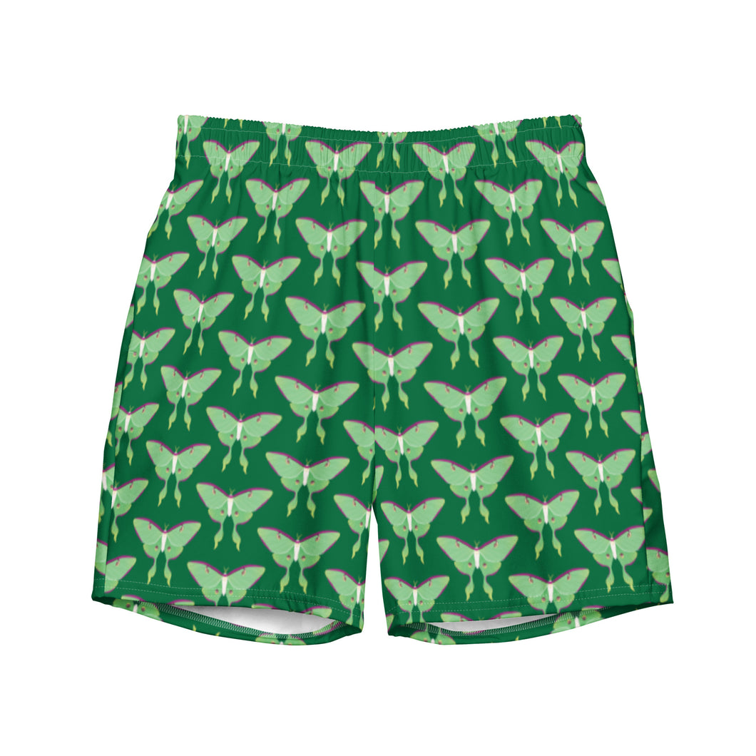 Lunar Moth Green swim trunks