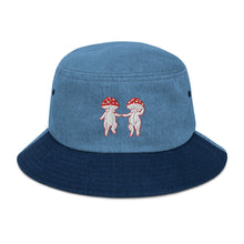 Load image into Gallery viewer, Fly Agaric Friends Denim bucket hat

