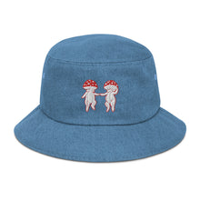 Load image into Gallery viewer, Fly Agaric Friends Denim bucket hat
